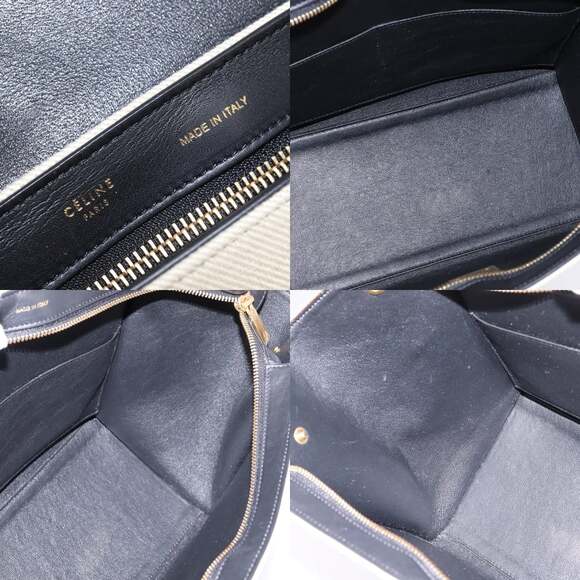 CELINE Trapeze Hand Bag Leather Canvas Beige Black Orange - Picture 12 of 13